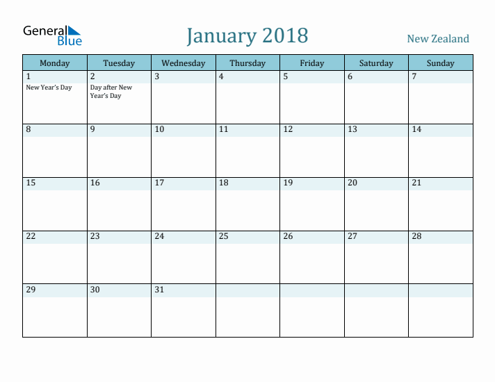 January 2018 Calendar with Holidays