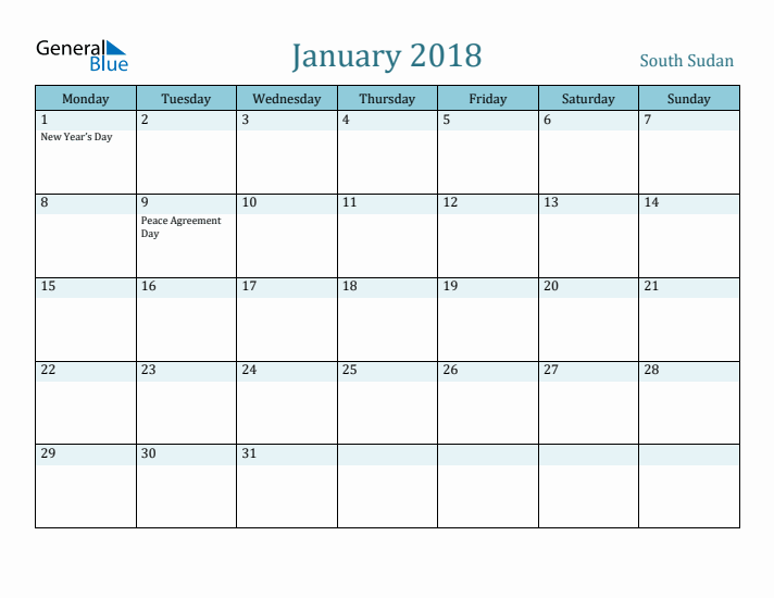 January 2018 Calendar with Holidays