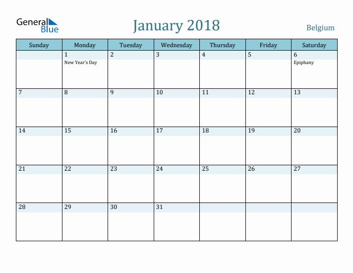 January 2018 Calendar with Holidays