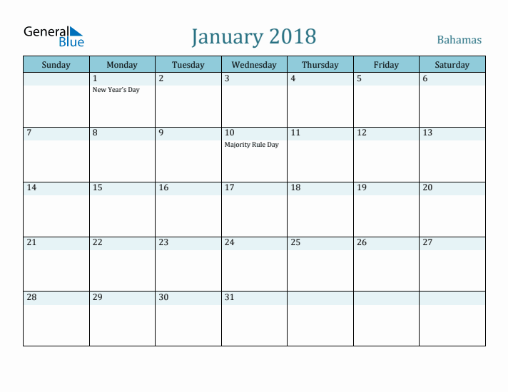 January 2018 Calendar with Holidays