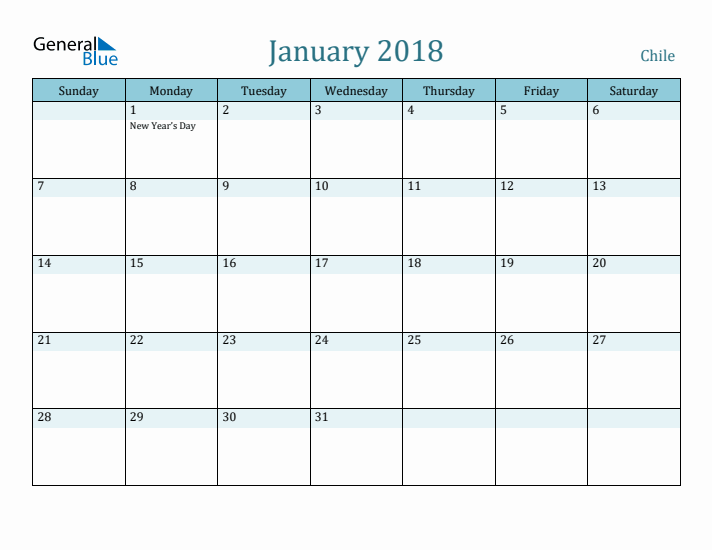 January 2018 Calendar with Holidays