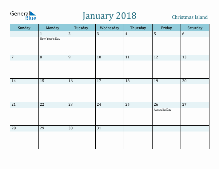 January 2018 Calendar with Holidays