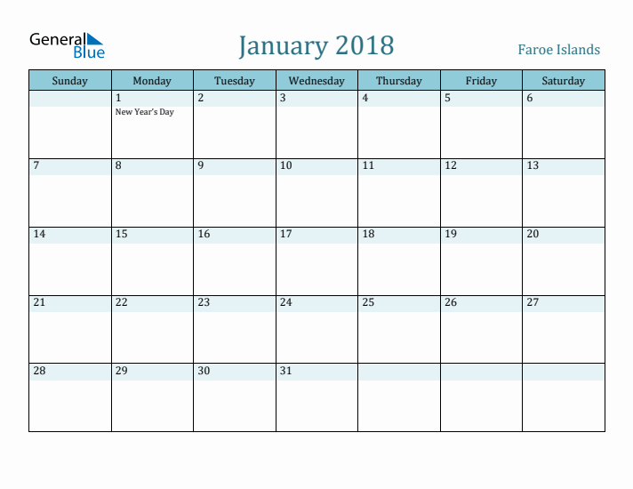 January 2018 Calendar with Holidays