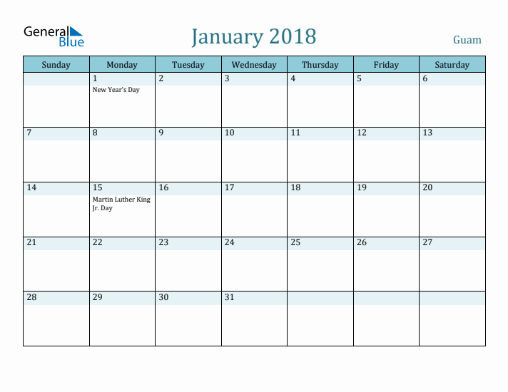 January 2018 Calendar with Holidays