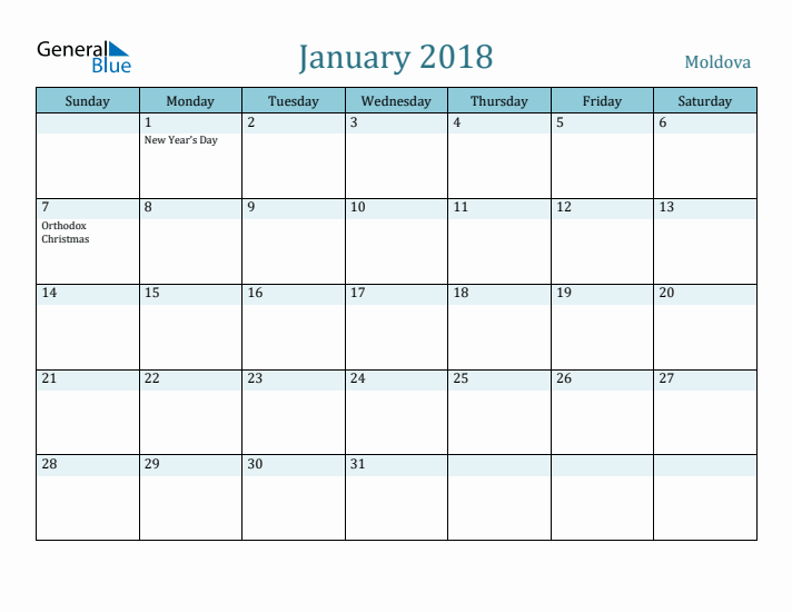 January 2018 Calendar with Holidays