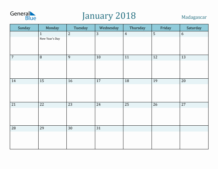 January 2018 Calendar with Holidays