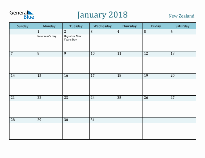 January 2018 Calendar with Holidays