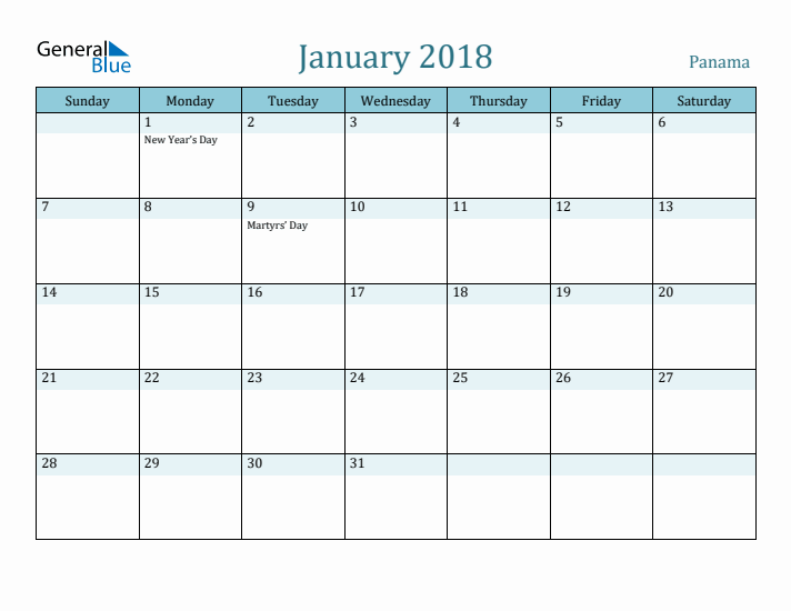 January 2018 Calendar with Holidays