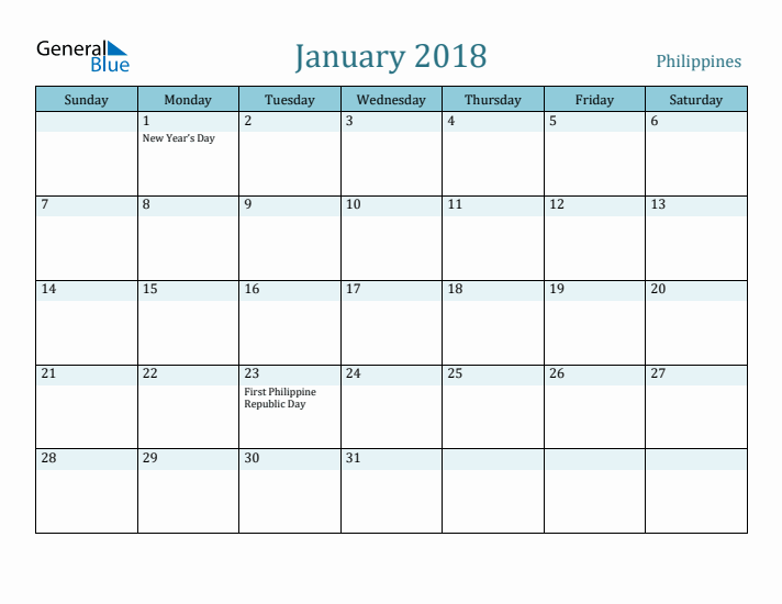 January 2018 Calendar with Holidays