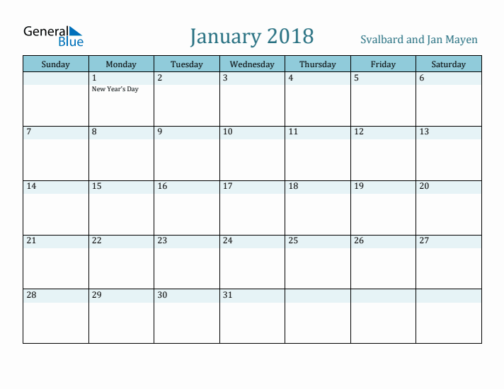 January 2018 Calendar with Holidays