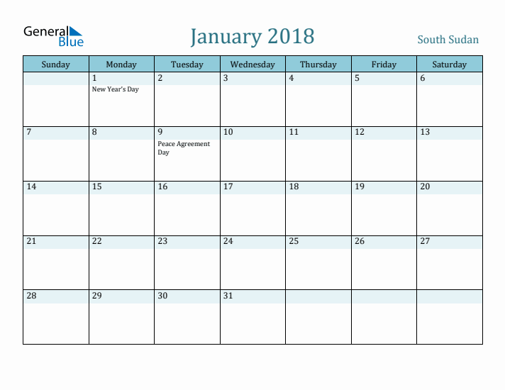 January 2018 Calendar with Holidays