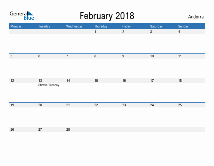 Fillable February 2018 Calendar