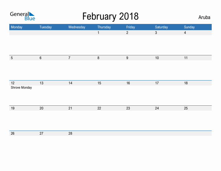 Fillable February 2018 Calendar