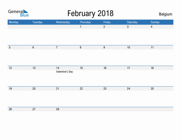 Fillable February 2018 Calendar