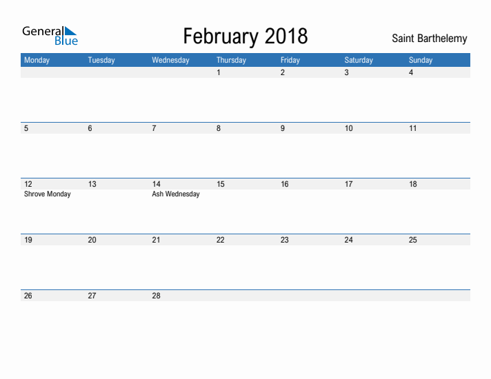 Fillable February 2018 Calendar