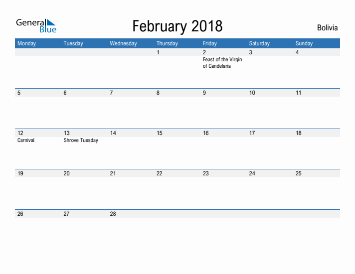 Fillable February 2018 Calendar