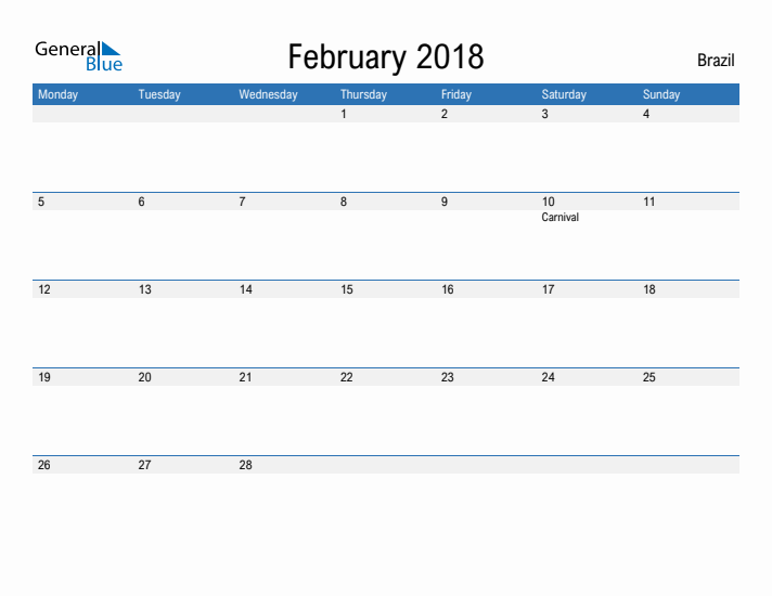 Fillable February 2018 Calendar