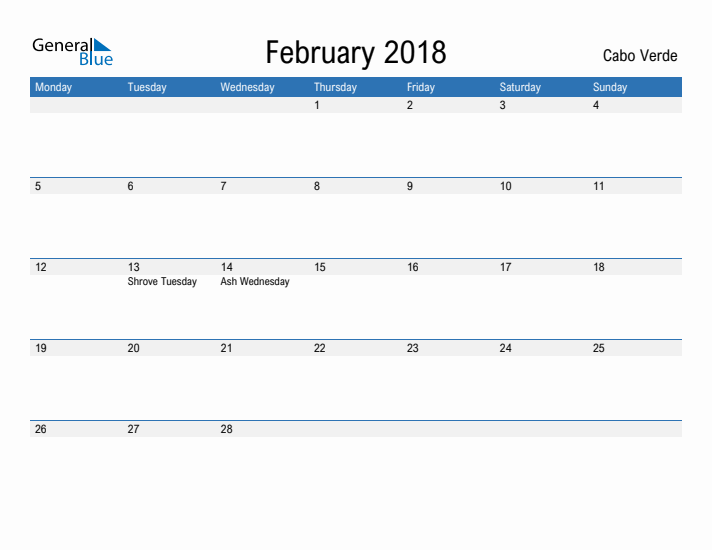 Fillable February 2018 Calendar