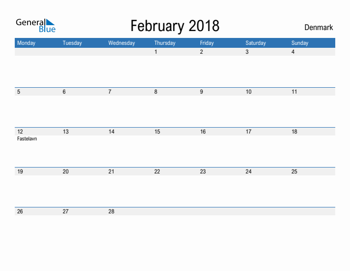 Fillable February 2018 Calendar