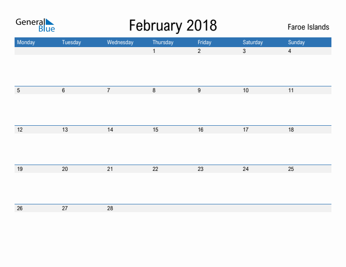 Fillable February 2018 Calendar