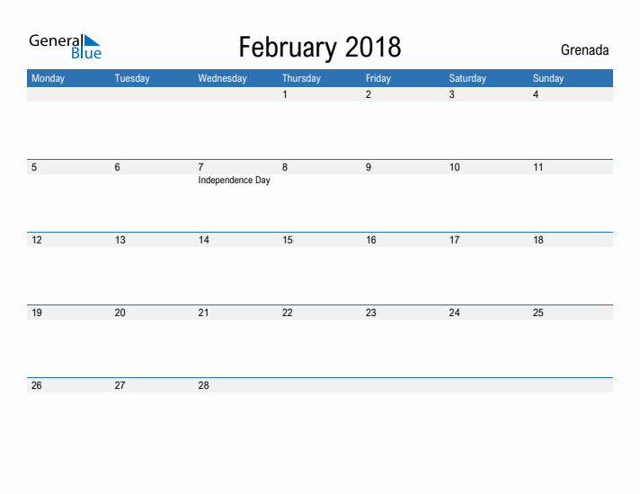 Fillable February 2018 Calendar