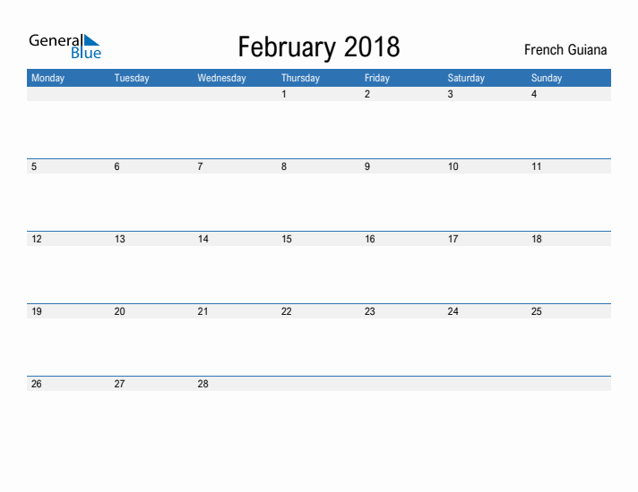 Fillable February 2018 Calendar