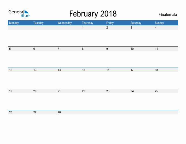 Fillable February 2018 Calendar