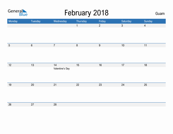 Fillable February 2018 Calendar