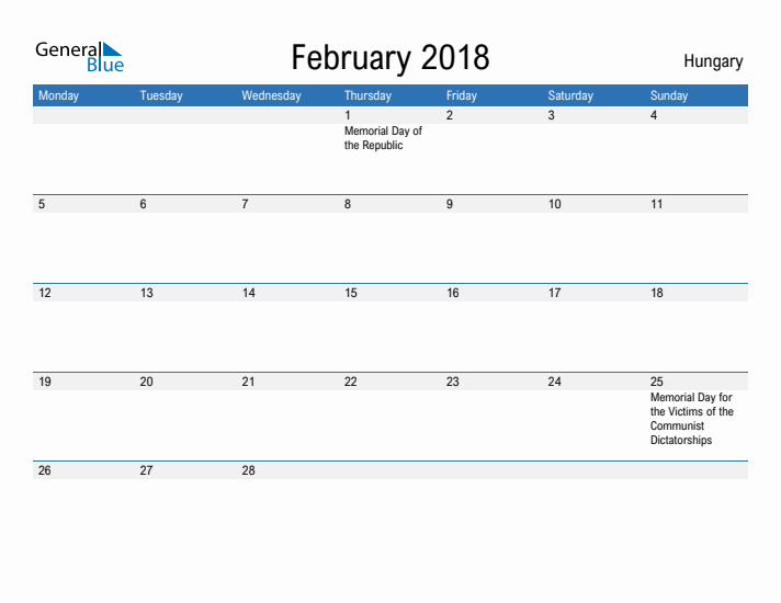 Fillable February 2018 Calendar