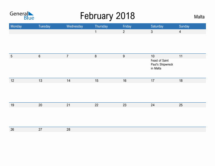 Fillable February 2018 Calendar