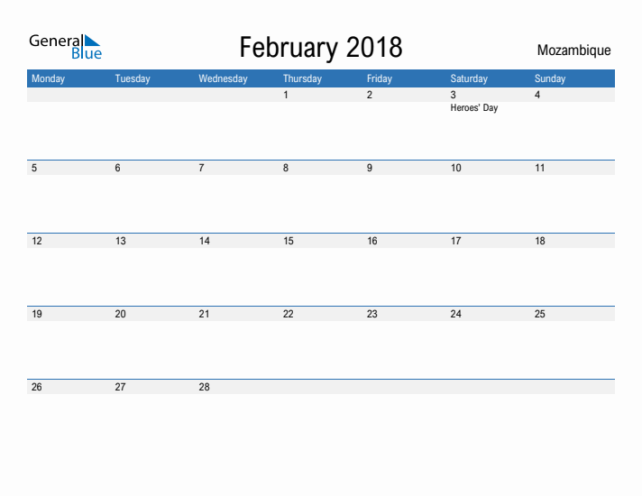 Fillable February 2018 Calendar