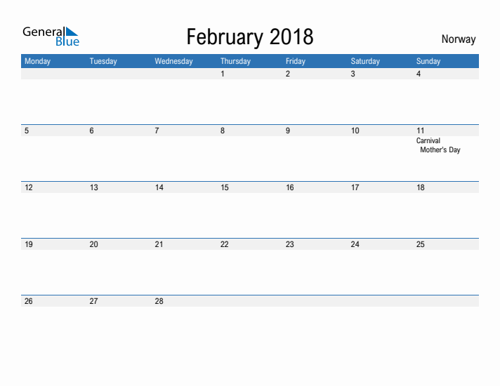 Fillable February 2018 Calendar