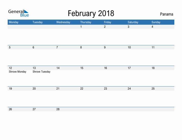 Fillable February 2018 Calendar