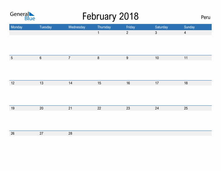 Fillable February 2018 Calendar