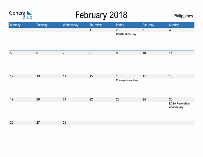 Fillable February 2018 Calendar