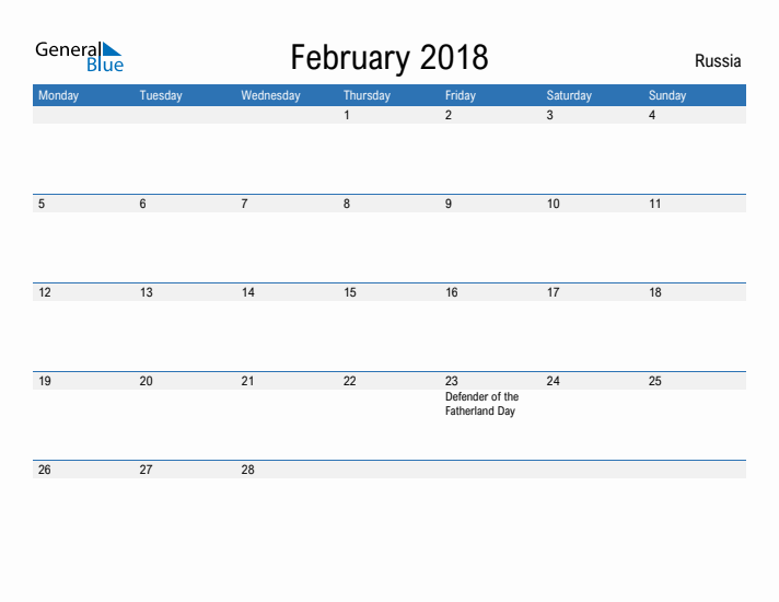 Fillable February 2018 Calendar