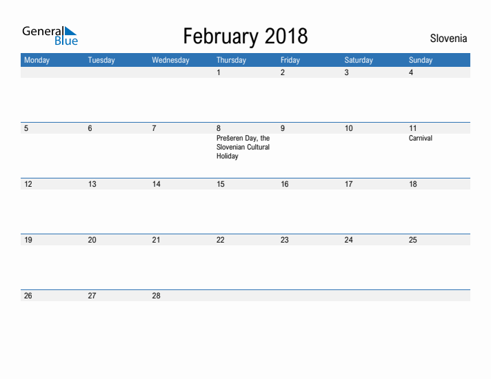 Fillable February 2018 Calendar