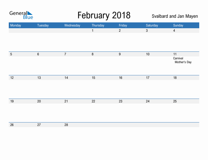 Fillable February 2018 Calendar