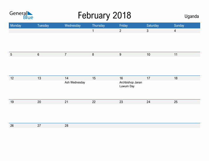 Fillable February 2018 Calendar