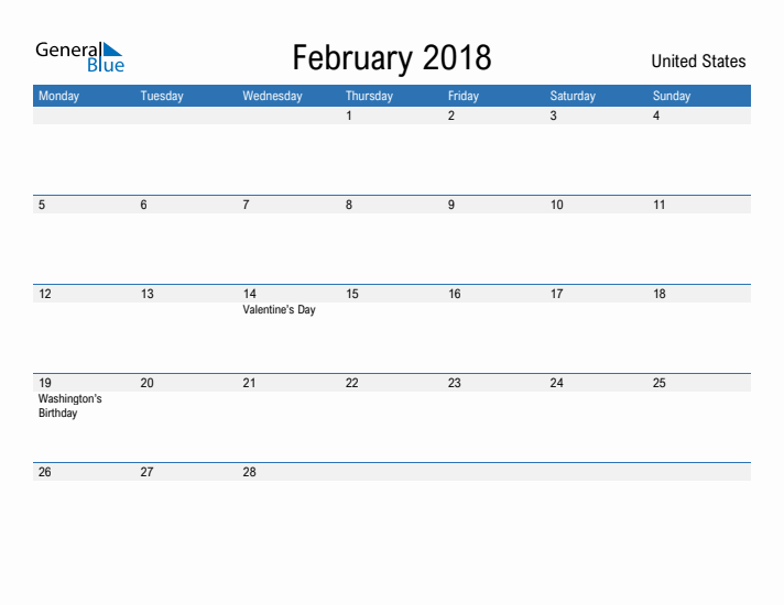 Fillable February 2018 Calendar