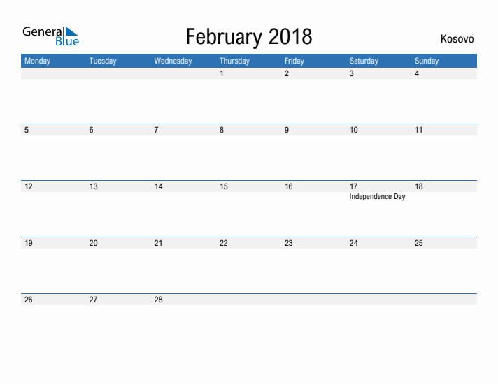 Fillable February 2018 Calendar