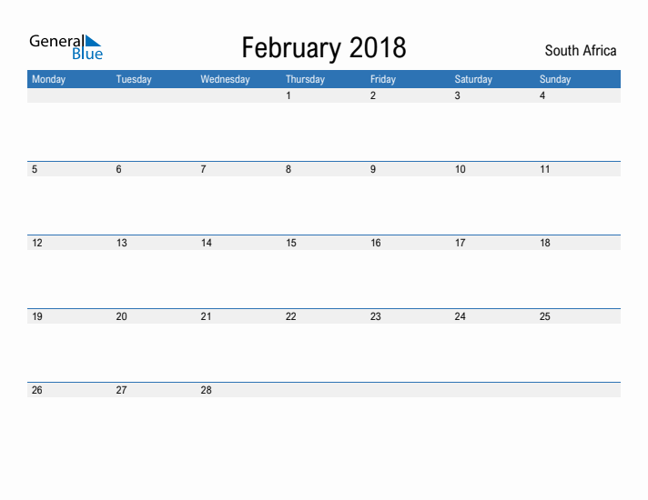 Fillable February 2018 Calendar