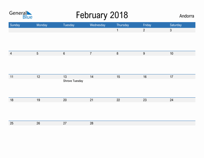 Fillable February 2018 Calendar