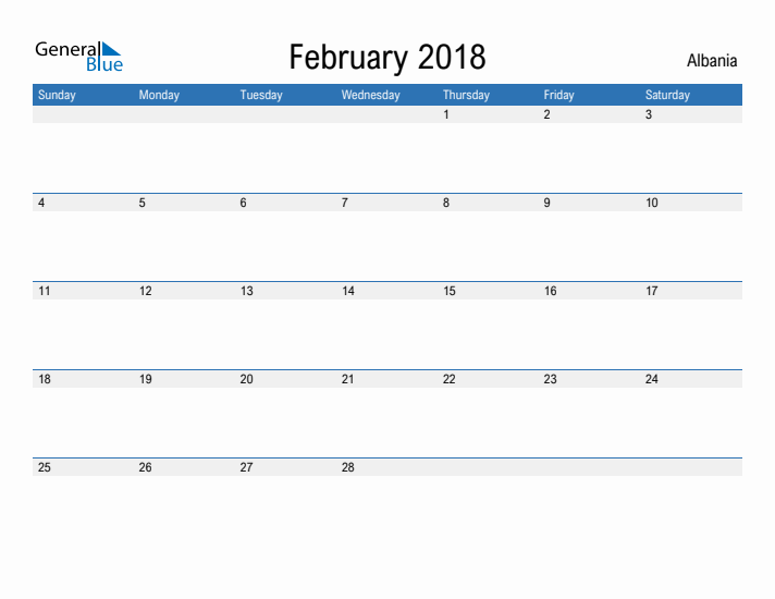 Fillable February 2018 Calendar