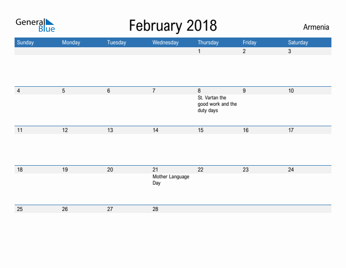 Fillable February 2018 Calendar