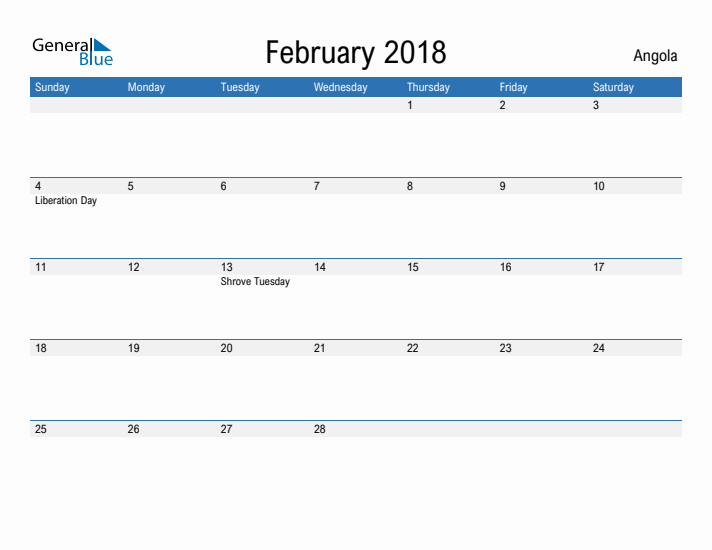 Fillable February 2018 Calendar