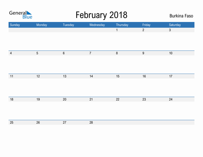 Fillable February 2018 Calendar