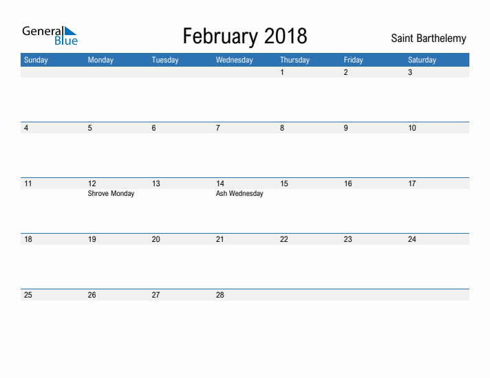 Fillable February 2018 Calendar