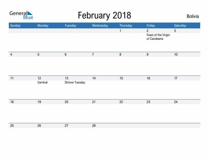 Fillable February 2018 Calendar