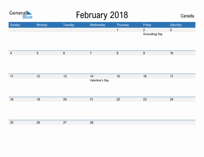 Fillable February 2018 Calendar